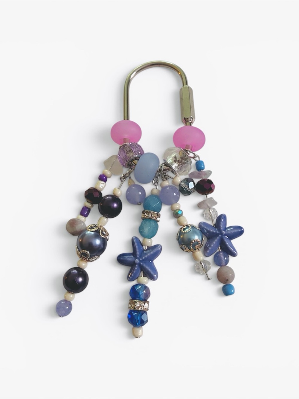 Blue & Pink Beaded Starfish Keychain Charm